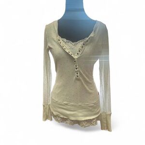 Roxy Y2K SOLD! henley long sleeve top 
Early 2000s layering Elena Gilbert